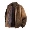 Men's Plus Size Fleece Lined Leather Baseball Jacket
