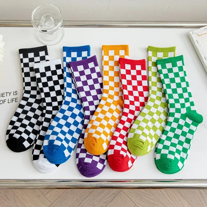 Unisex Socks Funky Harajuku Trend Women Checkerboard Socks Geometric Checkered Sock Men Hip Hop Cotton Streetwear Novelty Soks