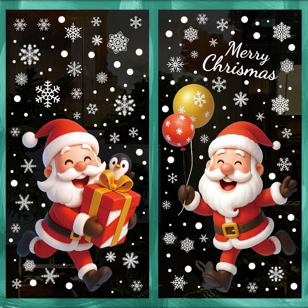 Christmas Electrostatic Window Stickers Santa Claus Snowman Snowflake Window Glass Decoration Stickers
