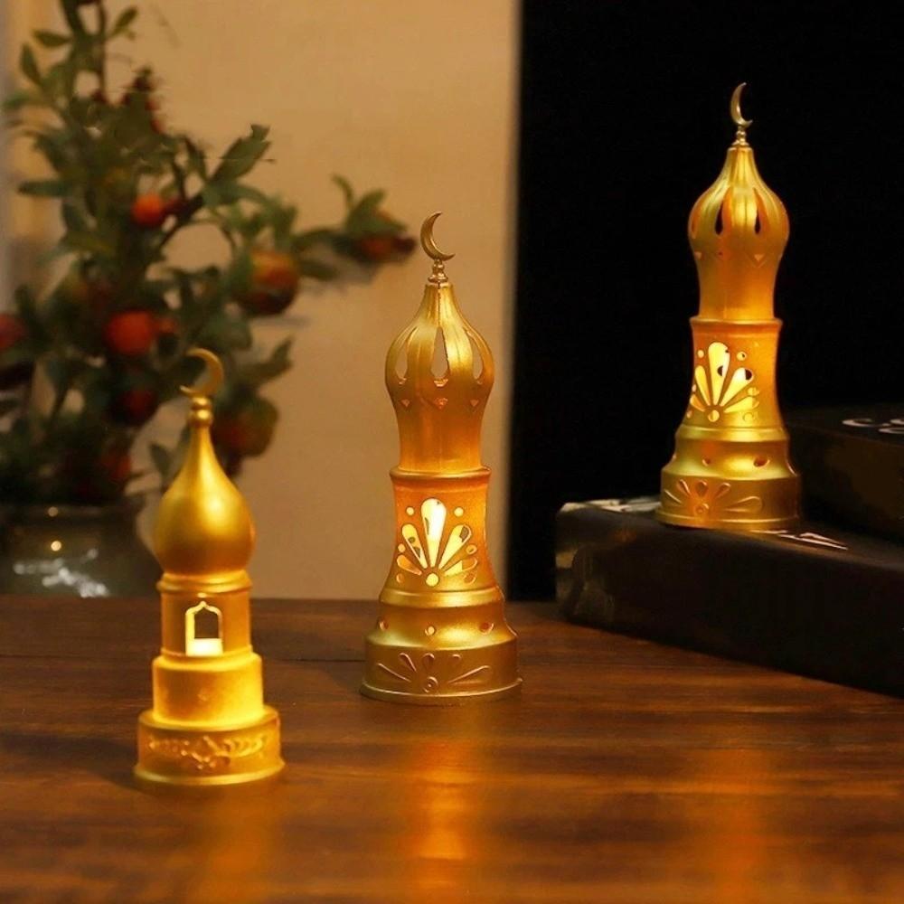 Plastic Ramadan Candle Lamp Retro LED Lights Eid Mubarak Desk Lamp Simulation Candle Warm Light Electronic Candle Ornament