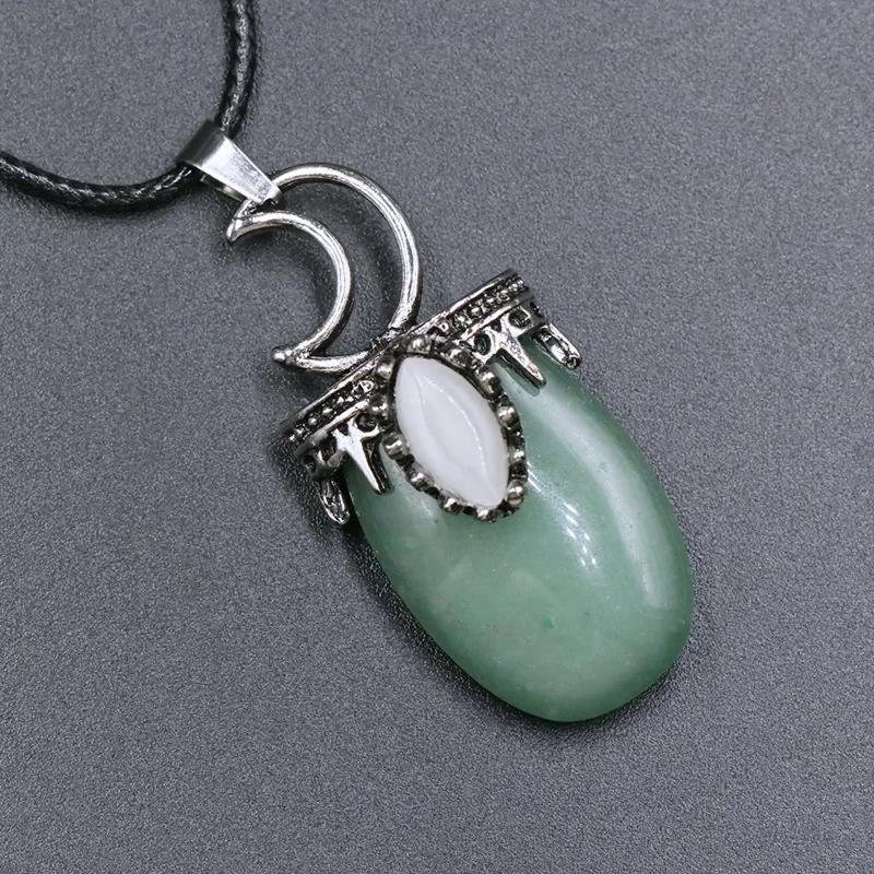 Natural Stone Crystal Quartz Amethyst Necklace Natural Stone Wall Hanging Moon Stone Pendant Necklace for Women Party Jewelry