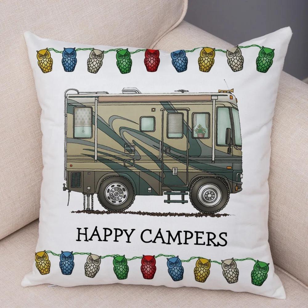 Cartoon house travel car camper series cushion cover pillowcase decoration life home pillowcase suitable for sofa bedroom room