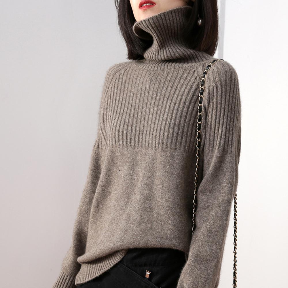 Lazy Wind Turtleneck Solid Color Knitted Sweater Women's Top 2024 Autumn and Winter New Inner Cover Bottom Pullover Sweater Women