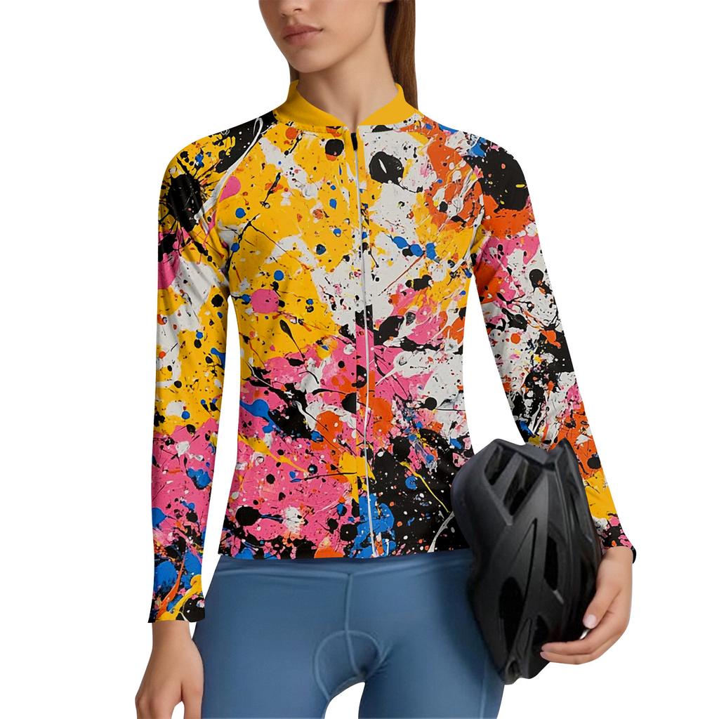 Women's Gradient Cycling Suit Long Sleeved Cycling Top With 3 Back Pockets, Breathable, Quick Drying, Moisture Wicking And Reflective S