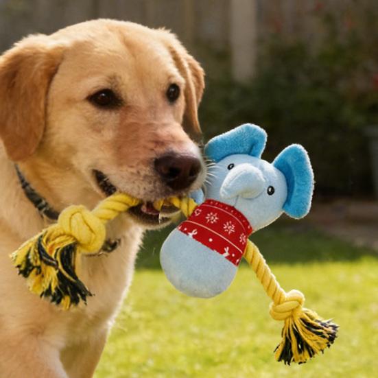 Stuffed Elephant Dog Toy with Rope Arm Squeaky Plush Animal Dog Chew Toy Interactive Tug-of-War Toy for Dogs Teeth Cleaning Puppy Teething