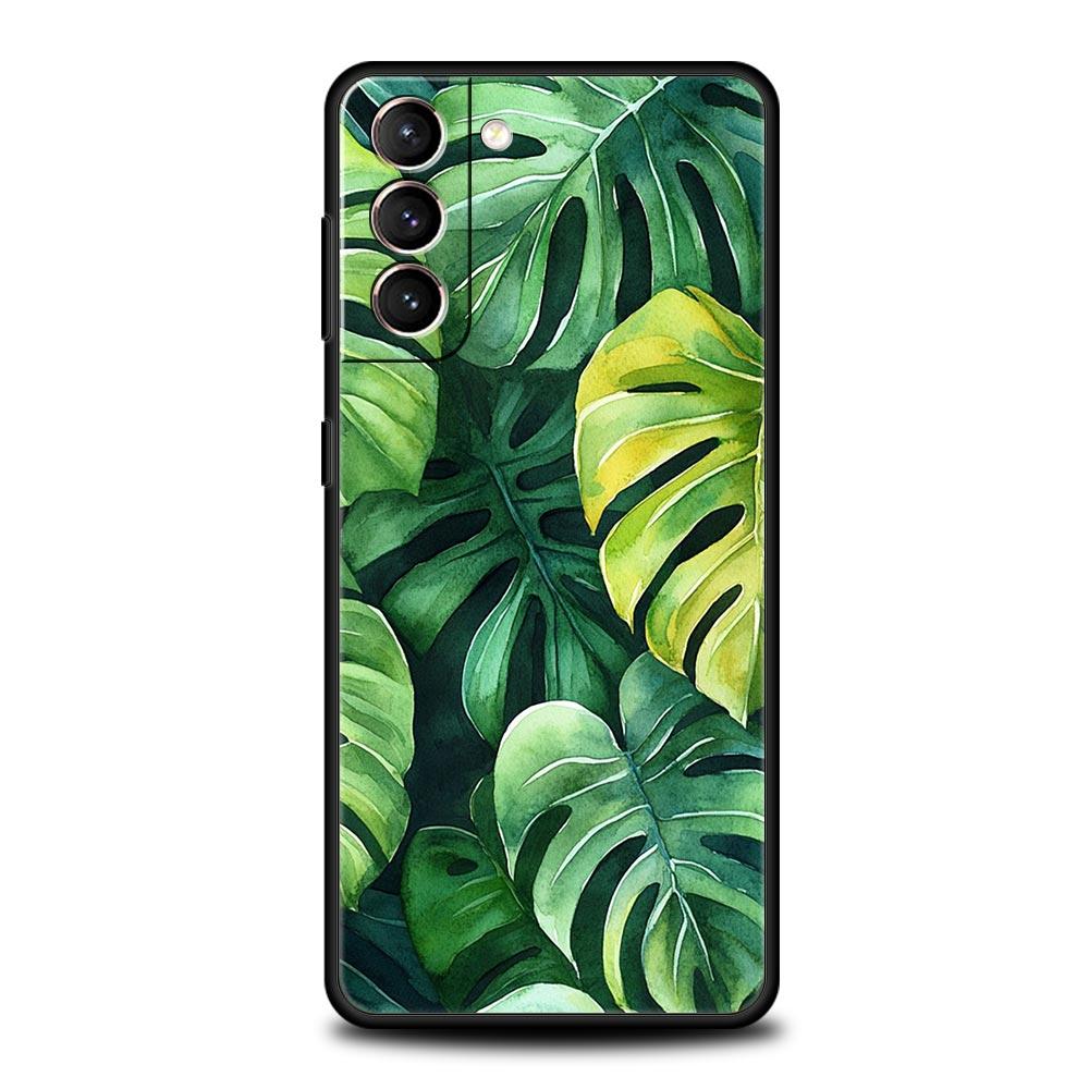 Leaves Monstera Green Phone Case For Samsung Galaxy S26 Ultra S25 Plus S24 FE S23 S22 5G S21 S20 Cover Black Soft