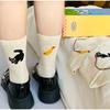 2 Pairs Autumn Vintage Women Cat Fish Printed Socks Cute Cartoon Middle Tube Soft Thermal Warm Crew Sock