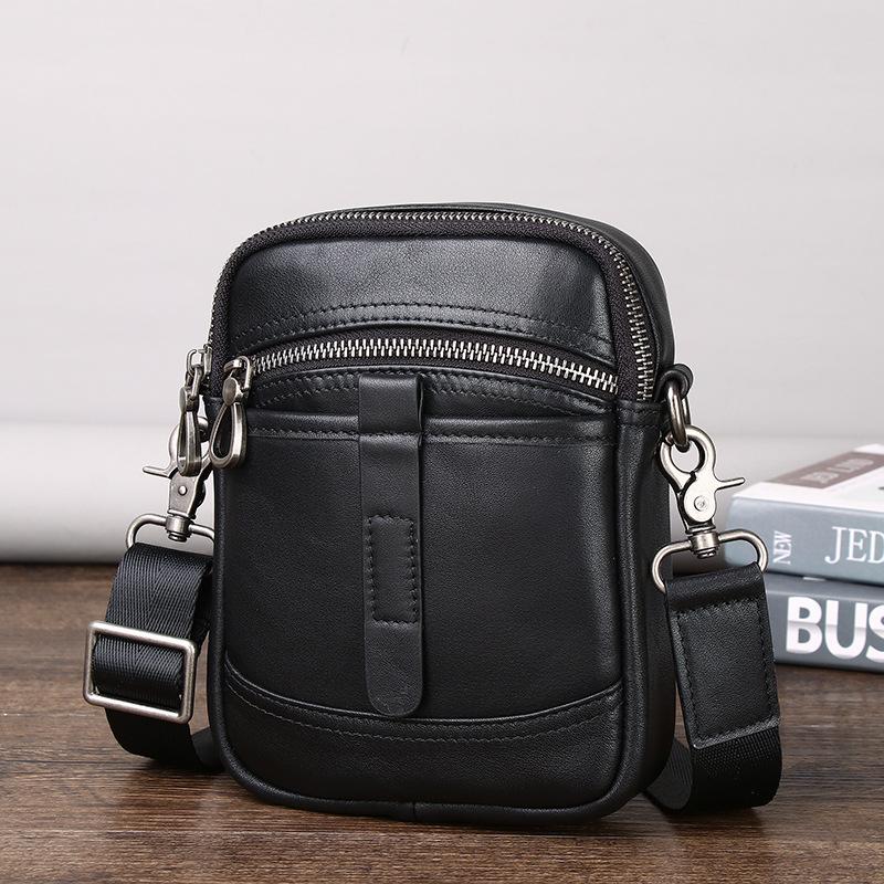 

Summer Small Satchel Men S Leather Urban Simple Mini Mobile Phone Bag Wearing Belt Small Fanny Bag Single Shoulder Small Square Crossbody чёрный
