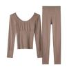 Herbst/Winter Nahtloses Warmes Rundhals Body Shaping Set: Fischgrätenmuster High Waist Leichte Ober- und Unterteile