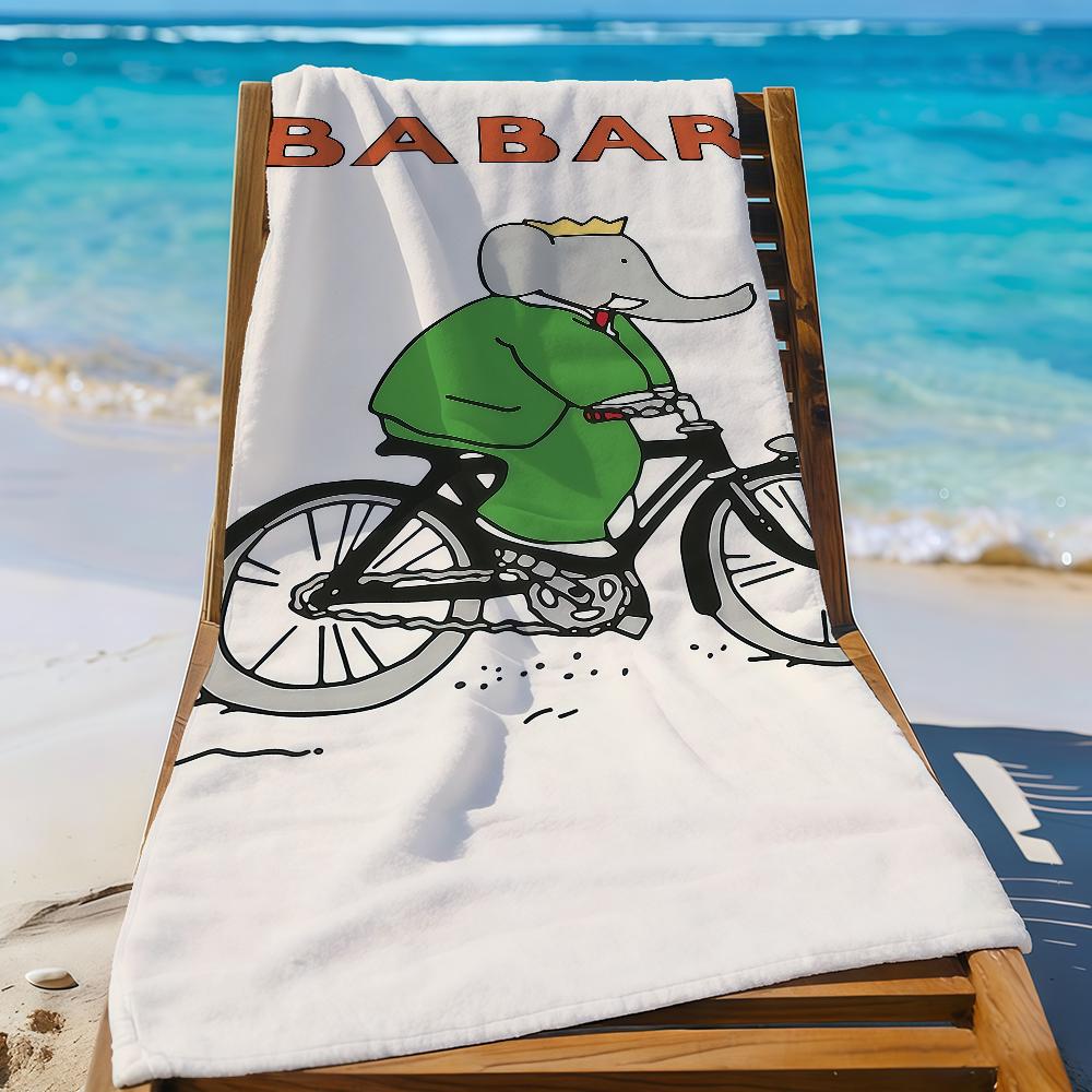 

Cartoon Book Elephant Babar Towel Sports Quick Dry Travel Camping Gear Sandproof Soft Light Large Beach Towel W30*H60(CM)