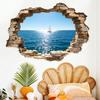 Yousheng 3D Broken Wall Ocean View Sticker, Coconut Tree Beach Decorative Decal, Waterproof Peel-And-Stick Wall Art for Living Room, Bedroom,