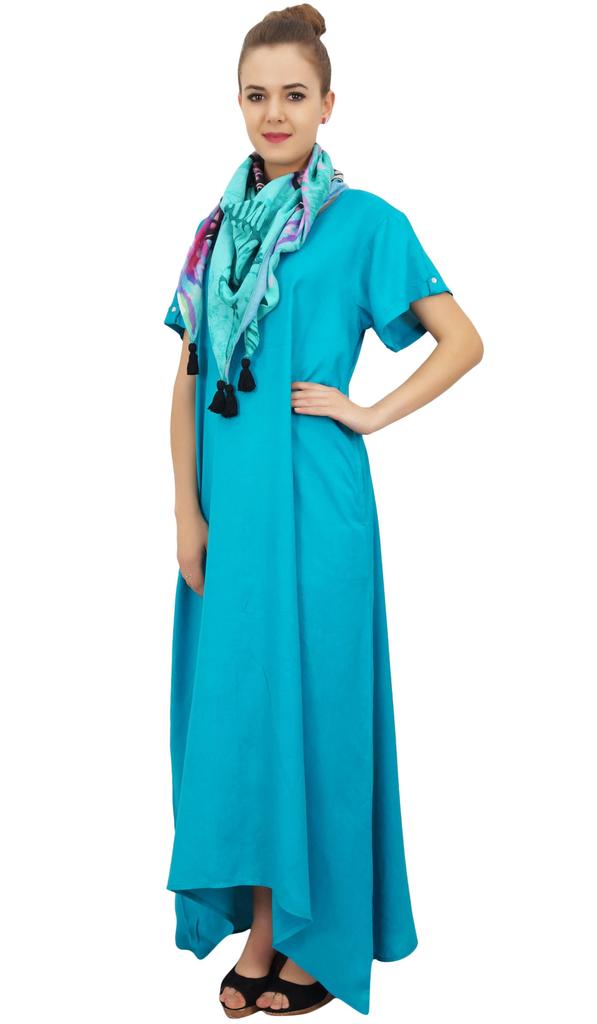 Bimba Women's Asymmetrical Hem Black Summer Maxi Pockets Dress With Scarf-10