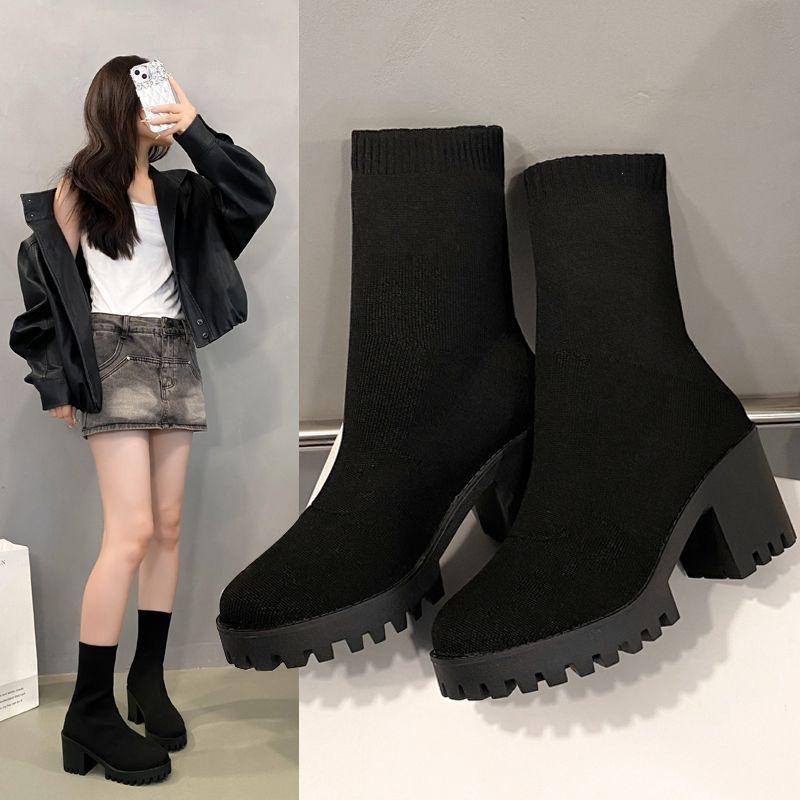 French socks and boots Spring and autumn South French holiday style elastic boots Lazy casual style Old sense niche design Commuter