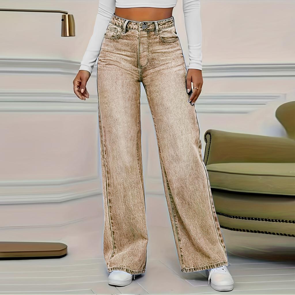 Women's High Waist Washed Women's Jeans Fashionable Versatile Straight Leg Pants