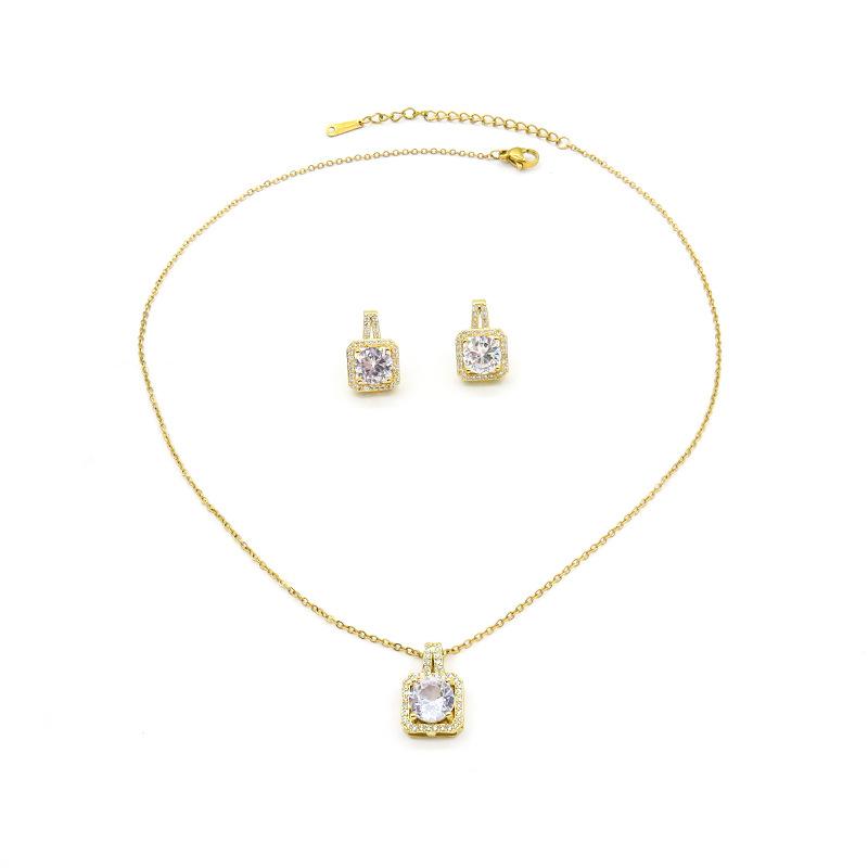 Leichte Luxus-Zirkon-Halskette für Damen mit Nischen-High-End-Temperament-Quadrat-Volldiamant-Ohrring-Set