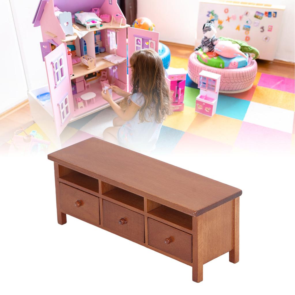 Miniature TV Cabinet Simulation Drawers Design Decorative Wooden Furniture Model for 1Celsius12