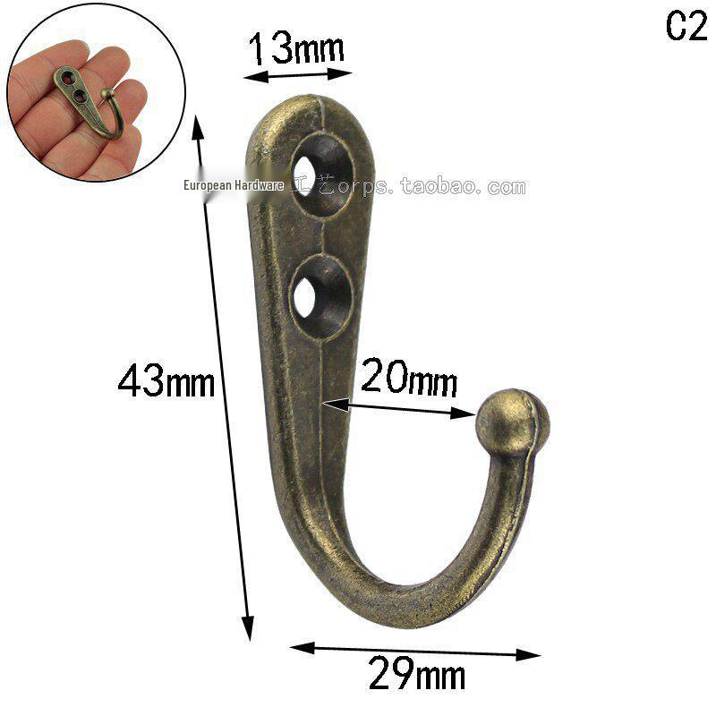 Dual-Hole Antique Style Zinc Alloy Coat & Hat Hook, Eye-Catching Light Duty Wall Hook