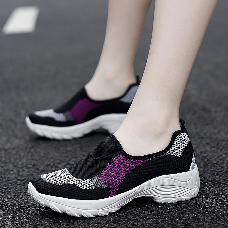 Foreign trade new casual platform sports shoes women's fashion low-top foot-fitting women's shoes fly-woven mesh breathable mother shoes