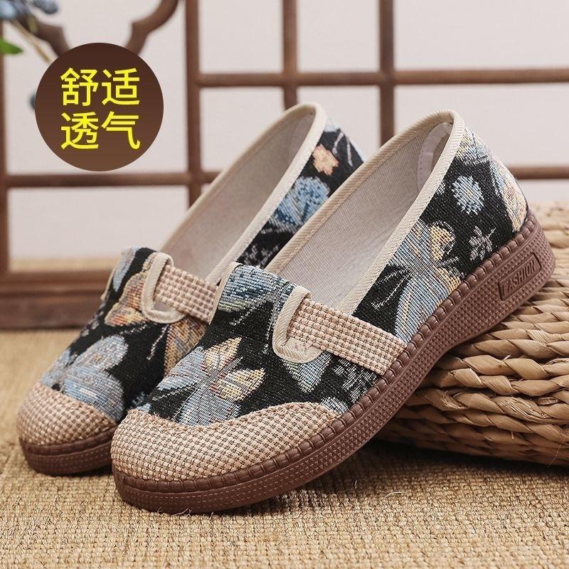 Summer Old Beijing Cloth Shoes Women's Breathable Ethnic Wind Shallow Mouth Fisherman Shoes Soft Sole Non-slip One Pedal Comfortable Mother Shoes