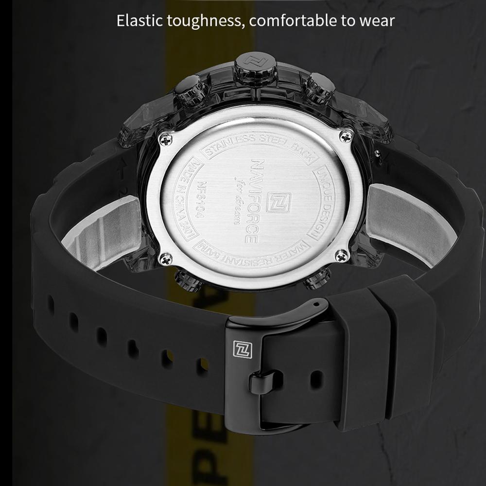 NAVIFORCE Men's Sports Watch Quartz Movement LCD Digital Watch Date Day Chronograph Waterproof Silicone Strap Boys Multifunctional Watch NF6104