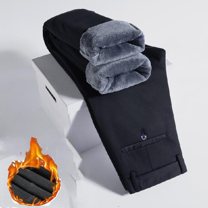 

3-цветный осенне-зимний новый стиль с добавлением бархата и плотных повседневных брюк для мужчин, деловые прямые облегающие теплые свободные брюки 42 темно-синий