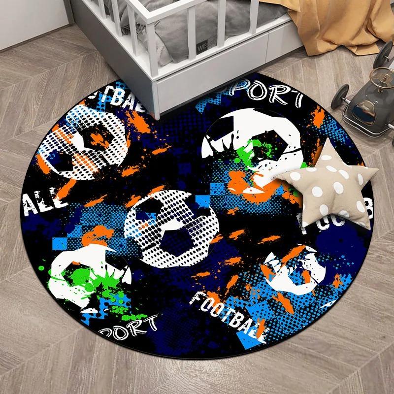 Soccer Ball Round Area Rug – Football Game Theme Carpet – Non-Slip Floor Mat for Living Room or Kids' Room, Washable Home Decor