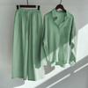 Ladies Two Piece Suit Retro Plus Size Cotton Linen Shirt Suit High Waist Loose Pants For Women