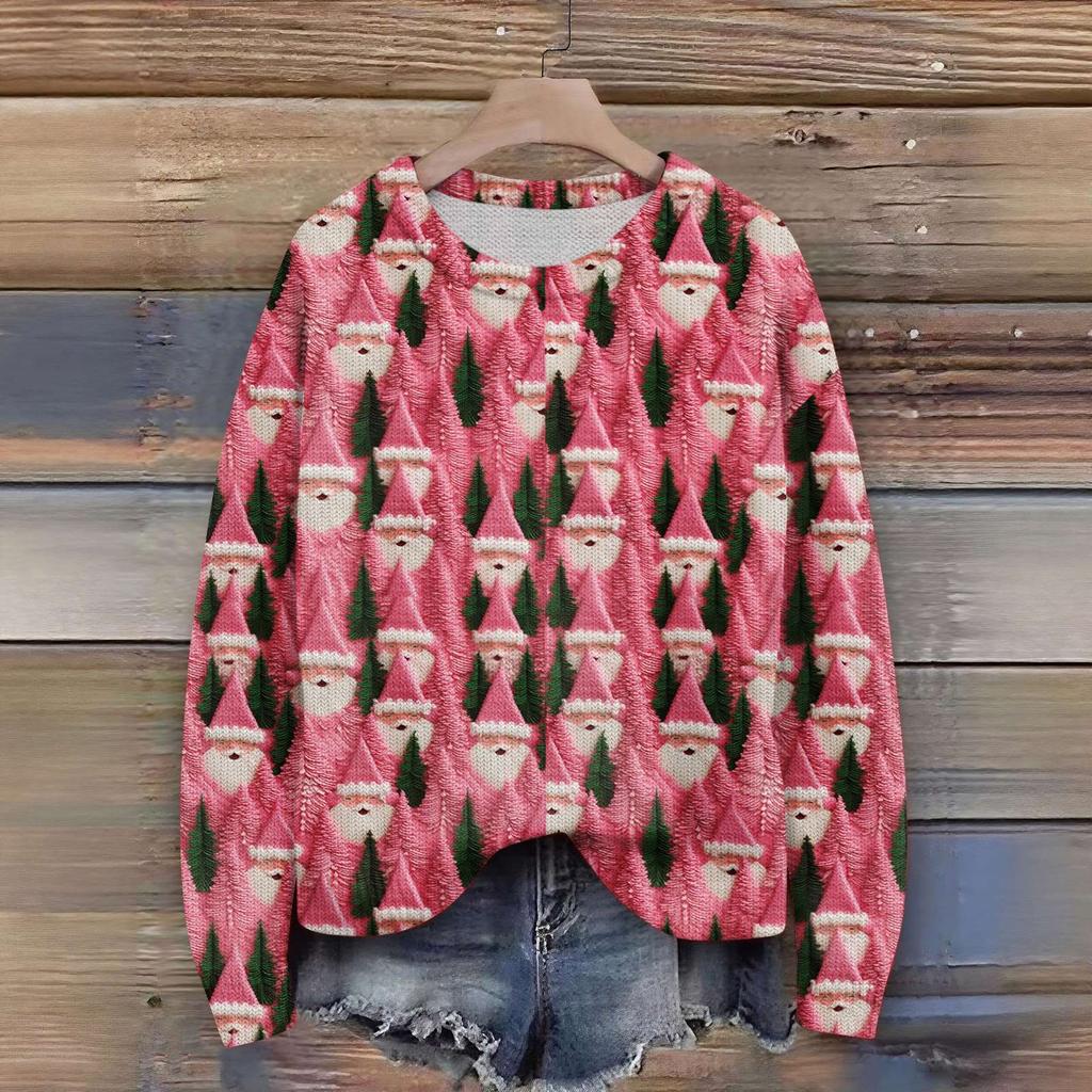 Damen Weihnachtspullover Niedlicher Lustiger Weihnachtspullover Herbst und Winter Langarm Strickpullover