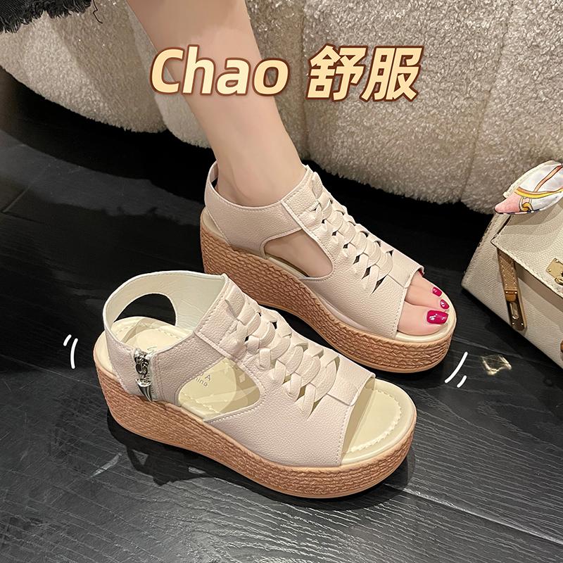 2024 Summer New Fashion Deep Mouth Limp Heel Solid Casual Comfortable Open-toe Trimmed Leather Square Head Women's Sandals