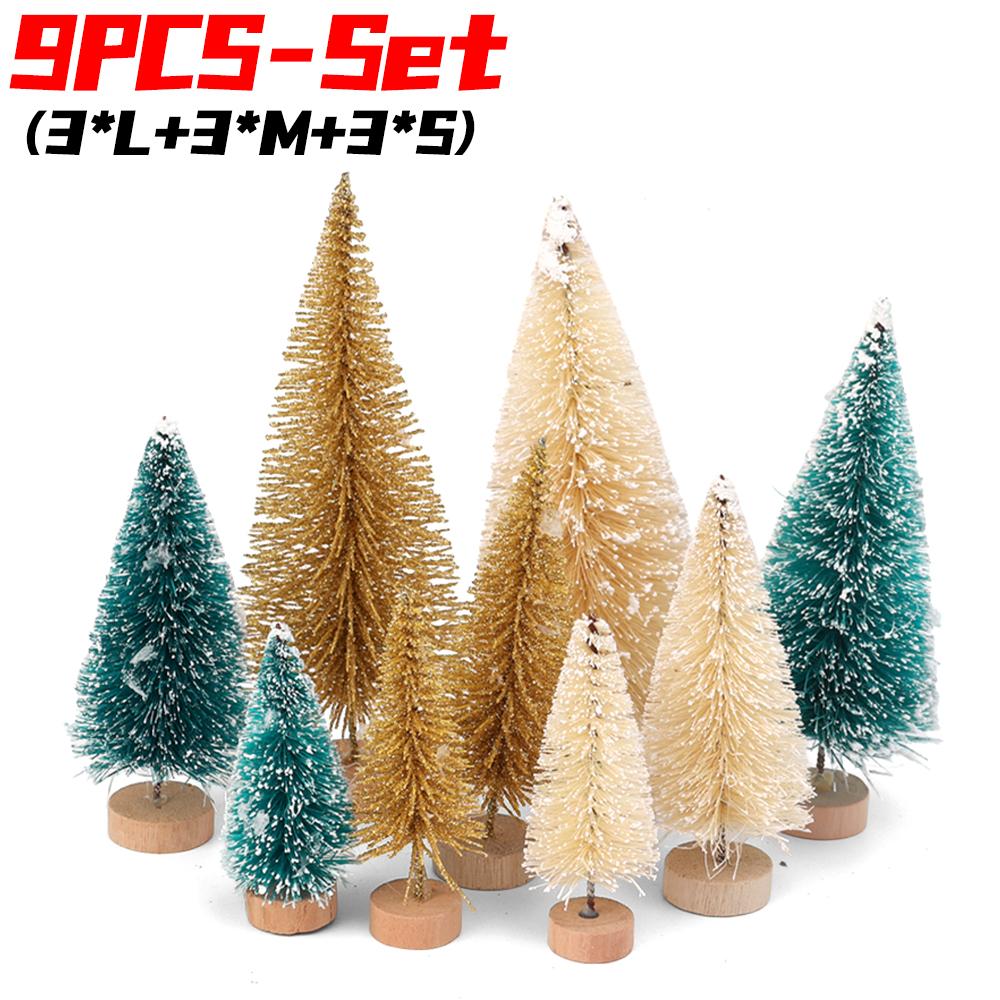 

45/9x Frosted Christmas Tree Bottle Brush Mini Trees Artificial Christmas Plastic Tabletop Fake Plant Ornaments Xmas Party Decor 9PCS