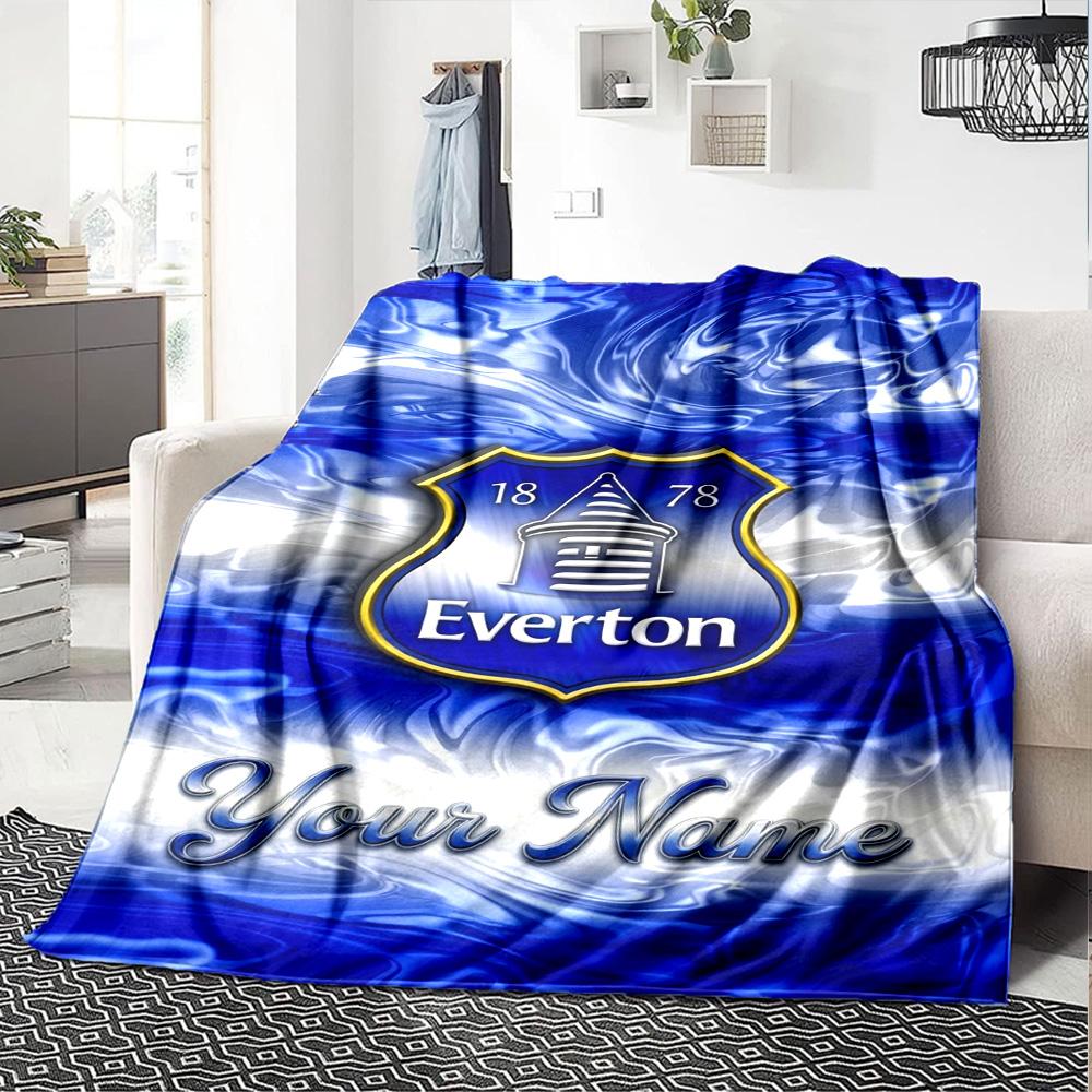 Name Custom Everton FC Print Flannel Blanket High Quality Warm Comfortable Cover for All Seasons Perfect for Gifts Home Decor