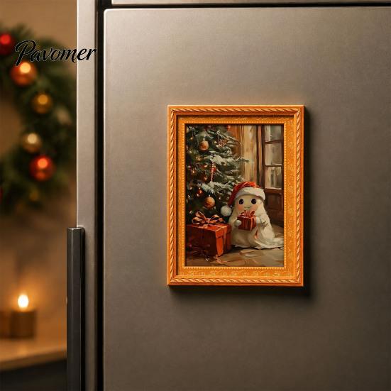 Decorative Magnets for Metal Surfaces Small Fridge Picture Frame, Funny Ghost Pattern Magnetic Vintage Photos Mini Gold Frame Refrigerator Kitchen