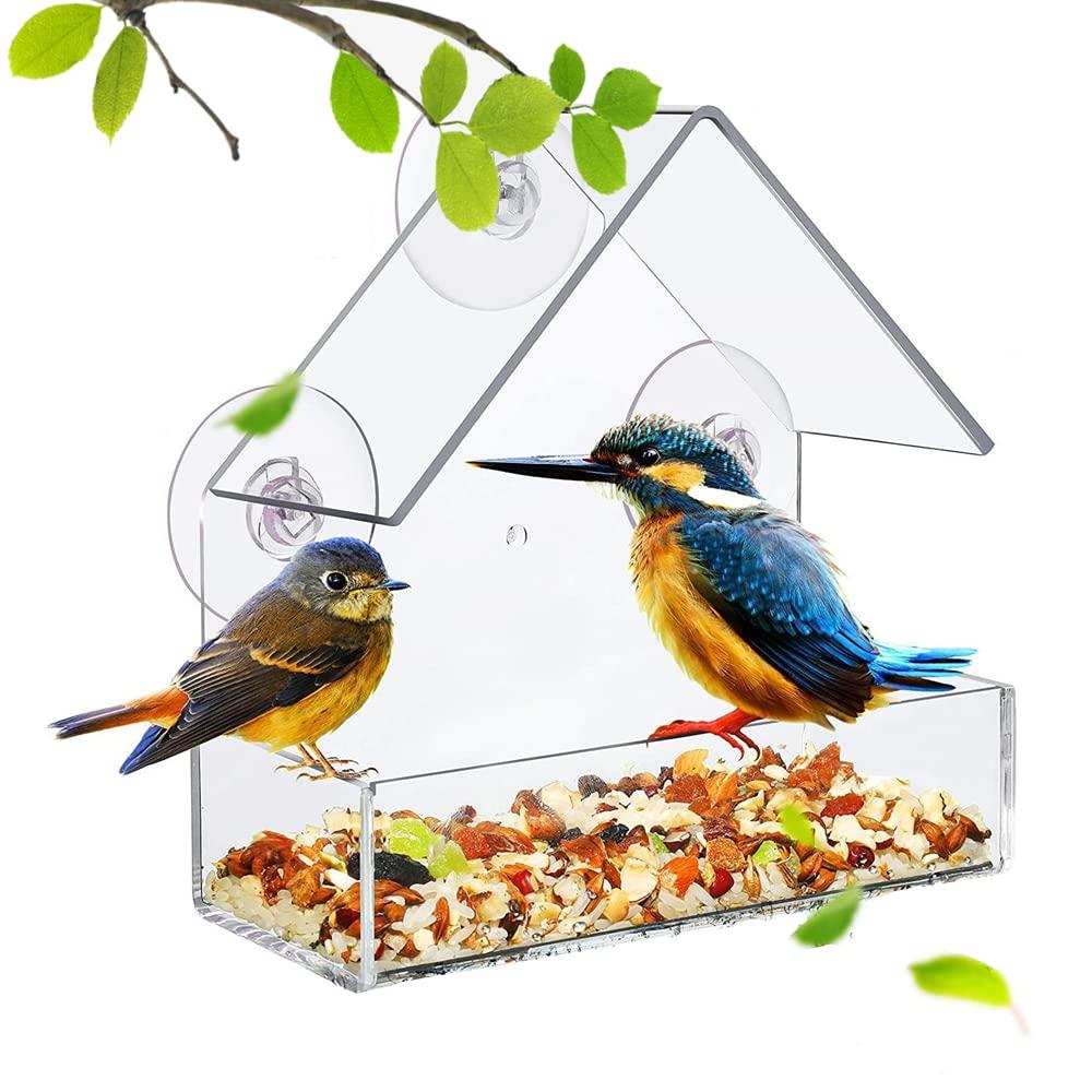 Window Glass Bird Feeder House Transparent Wild Table Removable Adsorption Sliding Feed Tray Outdoor Garden Birds Feeding Tools