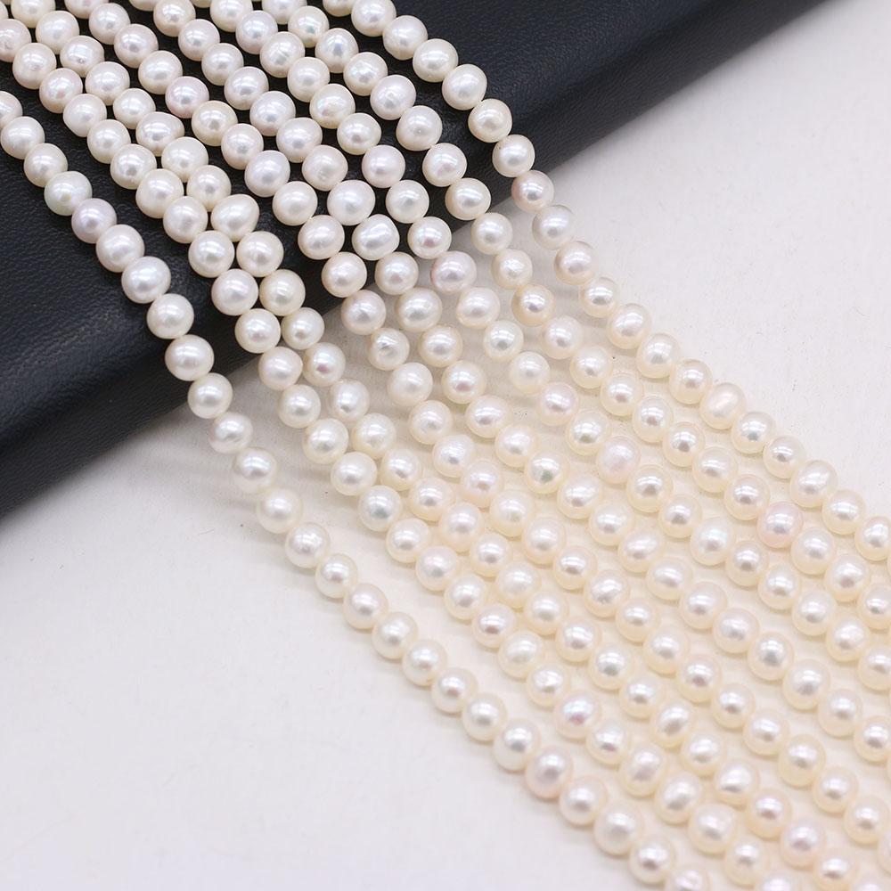 1String, 5-6mm White Natural Freshwater Near Round Pearls 36cm Loose Beads for Handmade Jewelry Craft Supplies, DIY Holiday Gifts