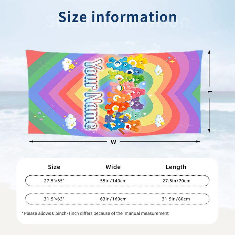 Care Bears Strandtuch, Personalisierter Custom-Text, Schnelltrocknendes Weiches Großes Handtuch für Schwimmbad Reisen