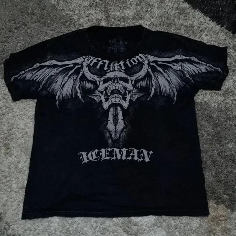 Summer Men's Breathable Round Neck T-shirt Y2K Retro Clothing Punk Hip Hop Pattern Printed Outdoor Fashion Top