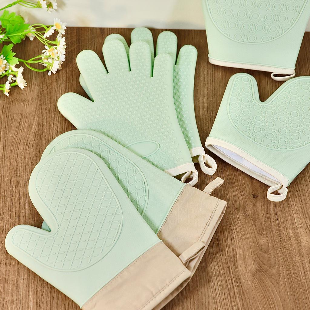 Five-finger Silicone Cotton Gloves Wrapped with Wide Silicone Insulation Gloves Baking Oven Microwave Gloves
