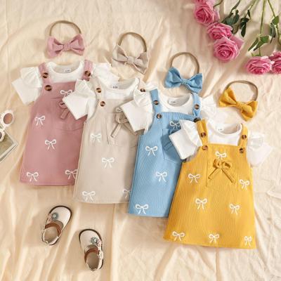 Baby Girls' Summer Bodysuit, Bow Strap Skirt & Headband Set