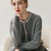 Korean Style Women's Cashmere Cardigan with Rhinestone Neckline, Solid Color, Long Sleeve for Autumn/Winter