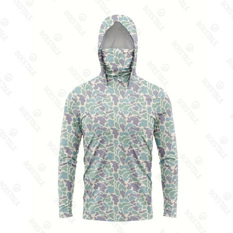 Mens Lightweight Camo Fishing Hoodie With Face Cover Quick-Dry UV Protection Long Sleeve Outdoor Sport Shirt