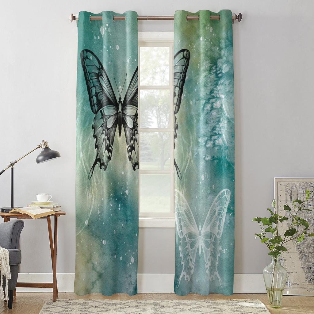 Rideaux Dégradés à Pois Papillon pour Chambre Salon Traitements de Fenêtre Rideaux Stores Cuisine Décoration Intérieure Draps