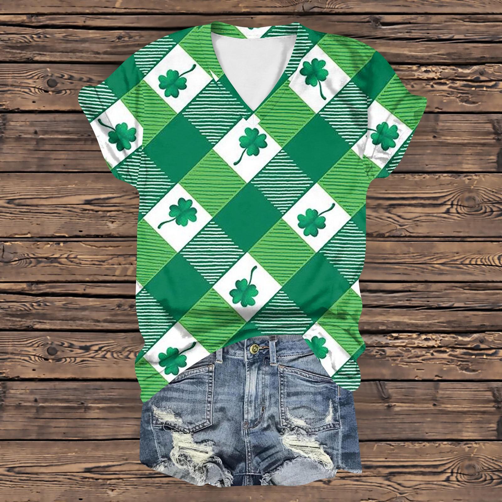 

Женская повседневная свободная одежда St. Футболка с короткими рукавами и V-образным вырезом с принтом ко Дню Святого Патрика XL