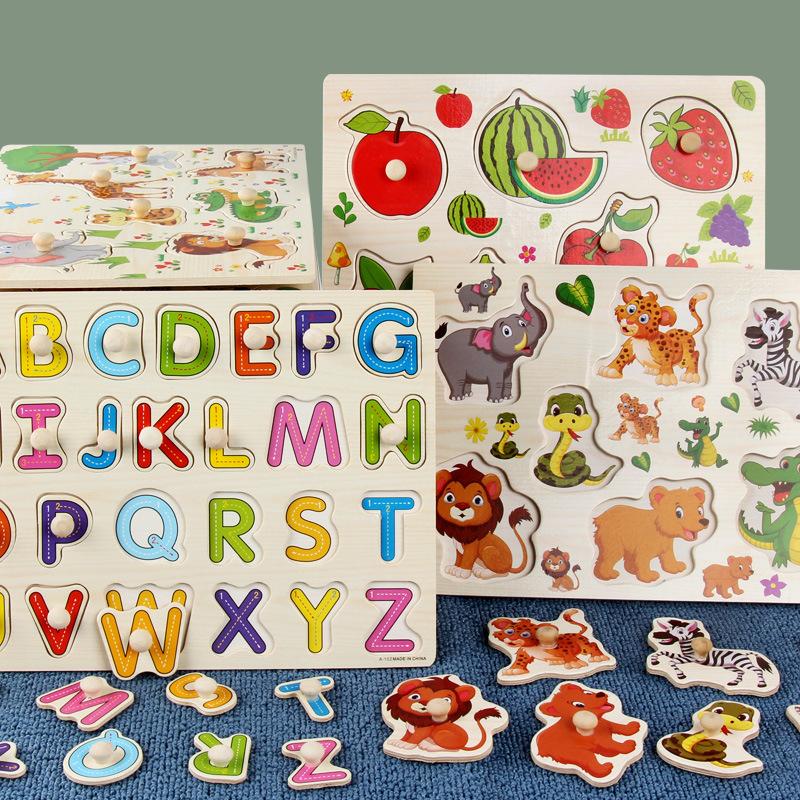 Children Wooden Hand Grab Boards Shape Pairing Toys Cartoon Animal Traffic Number for Kids Early Learning Educational Toy TMZ
