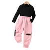Autumn Children Clothing Knitted Pullover Top + Fashion Cargo Elastic Waist Long Pants Set