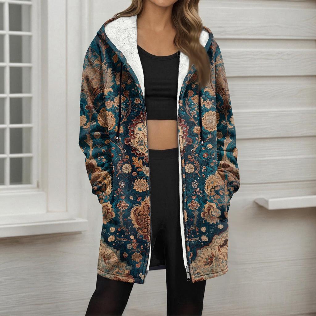 Women's Gradient Print Fashionable Loose Zipper Fleece Hoodie Jacket