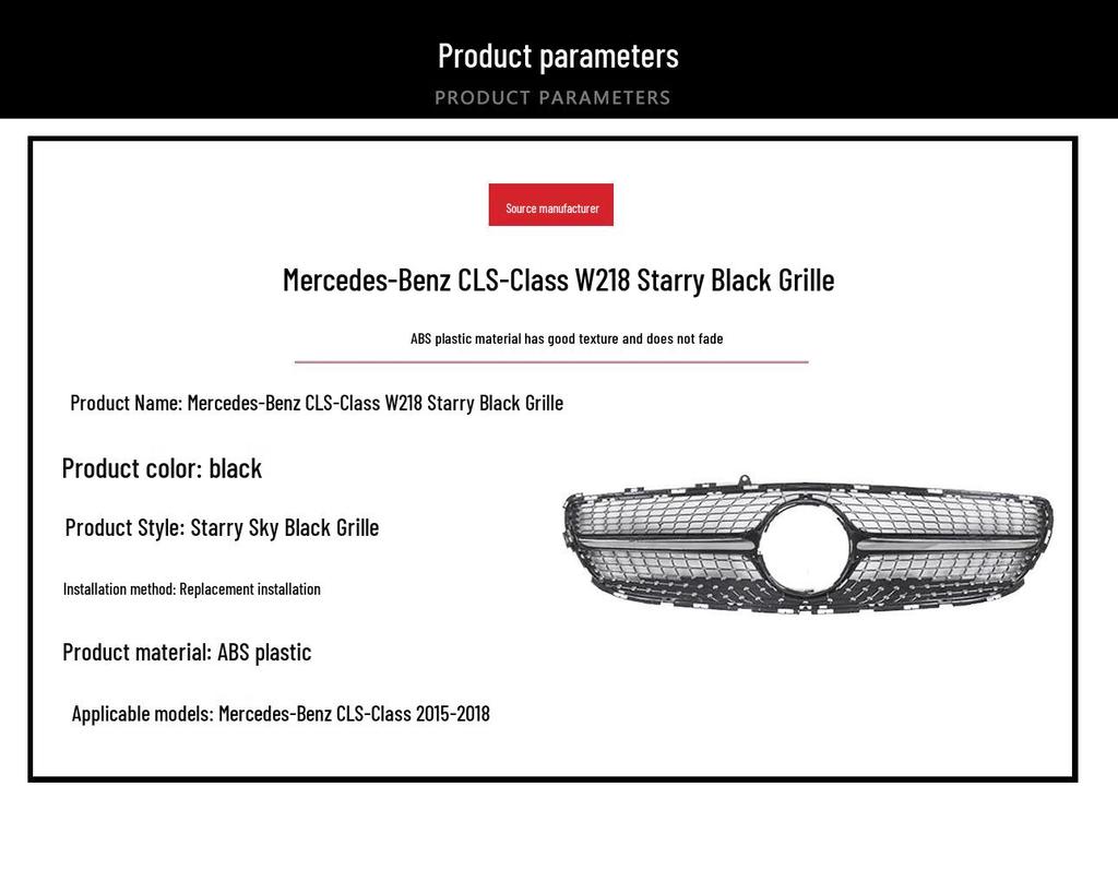 Oryginalna kratka przednia do Mercedes-Benz CLS-Class W218 (lata 2015-2018) w kolorze Starry Black - zamiennik