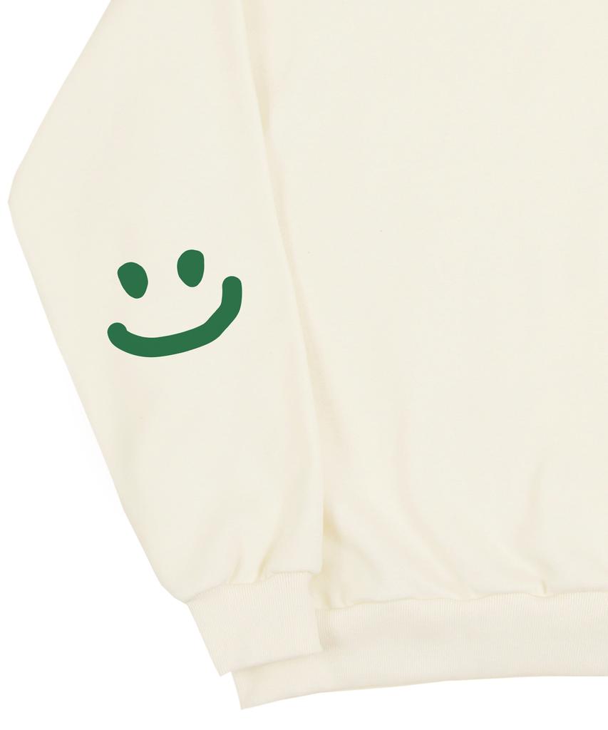 GRAVER [Unisex] Elbow Smile Drawing Sweatshirt_Cream/Green Logo