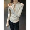 Spring single-breasted slim-fit pit strip knitted sweater women's crew neck pullover long-sleeved top Lazy wind bottoming shirt
