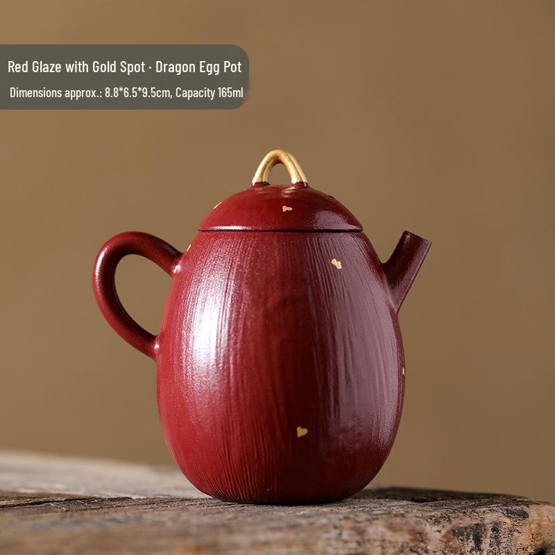 Gold-Dotted Red Glaze Dragon Egg Ceramic Teapot: Traditional Handmade Chinese Gongfu Tea Set for Home Use