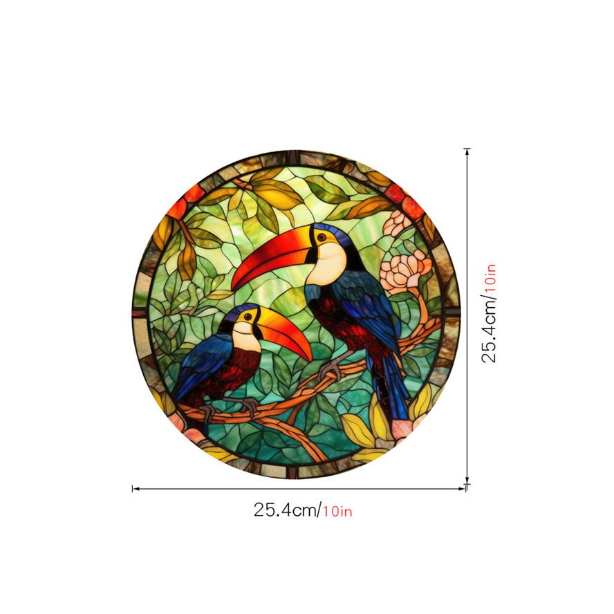 New Antique Color Dyed Hummingbird Iris Japonica Window Glass Electrostatic Sticker Detachable Decorative Film Home Decorations